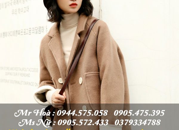 Áo khoác dạ ngắn màu kem đẹp.