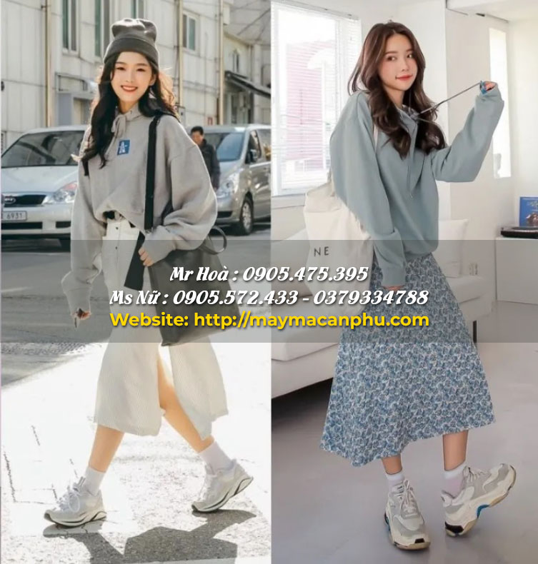 Phối áo hoodie với chân váy dài họa tiết